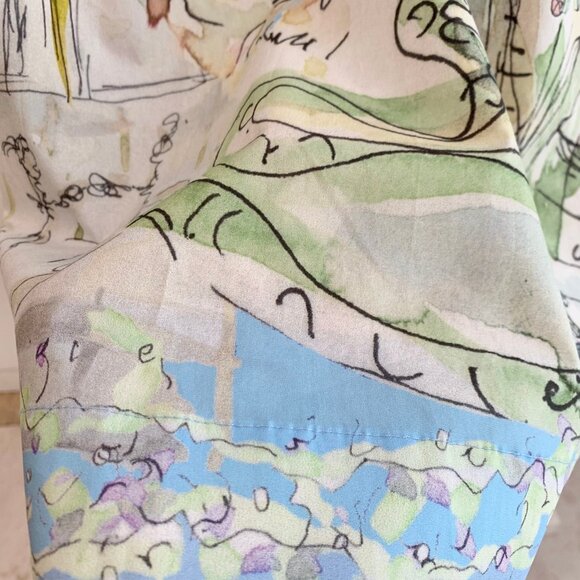 Light Blue Knit Patchwork Art Print Dress Light Blue Knit Patchwork Art Print Dr - Picture 8 of 10